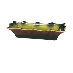 Green and Brown Glazed Ceramic Decorative   Rectangular Dish